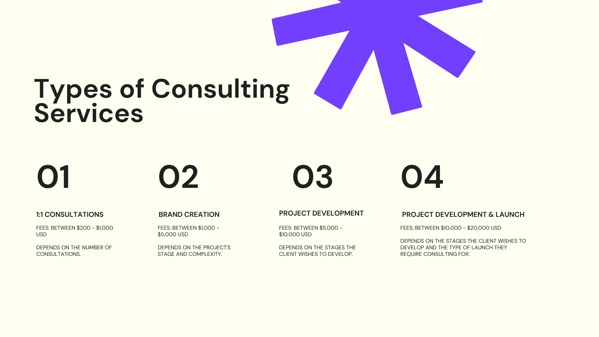 Consulting services: individual sessions, brand creation, product development and launch